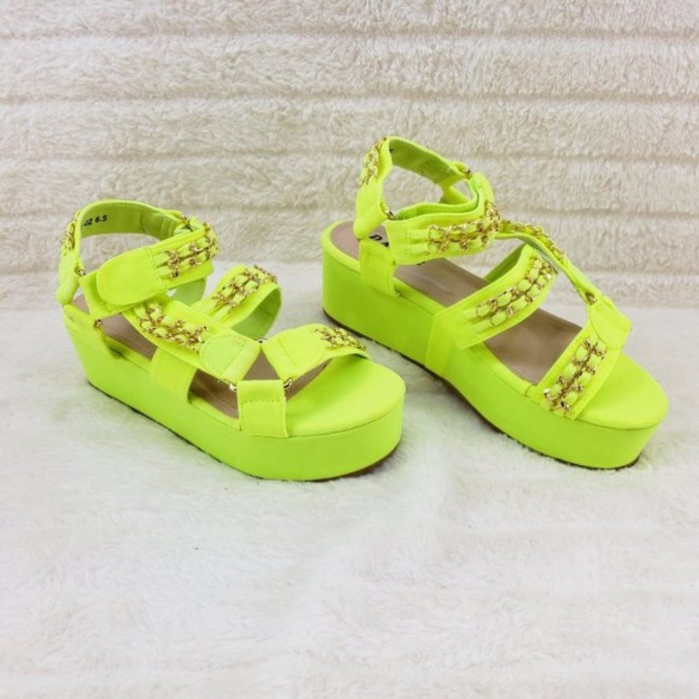 Neon Yellow Platform Sandals with Chain Detail